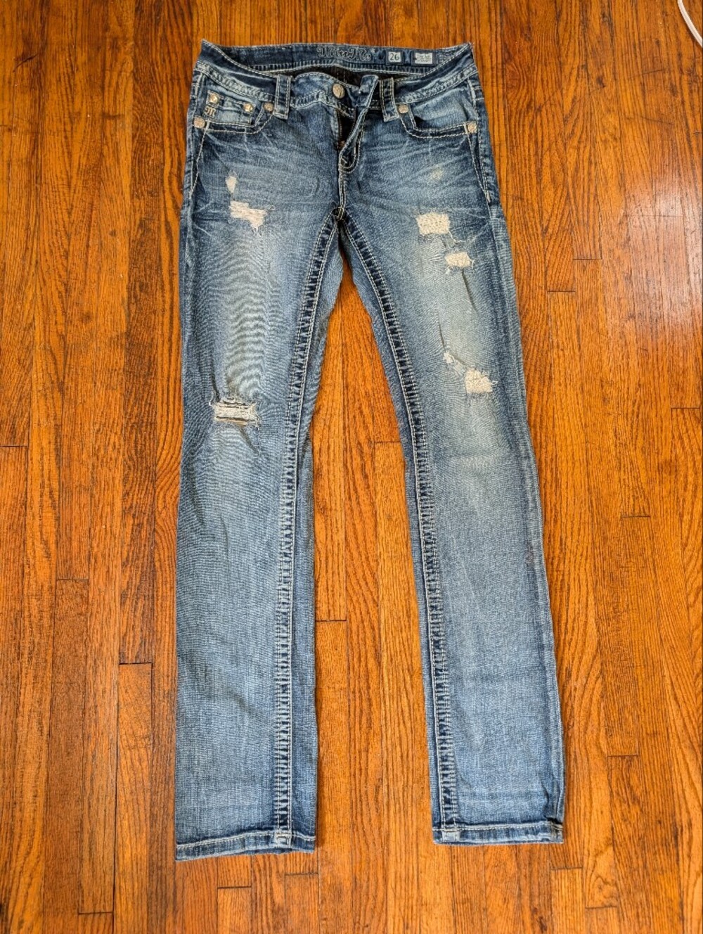 Miss Me Medium Blue Straight Leg Distressed Jeans